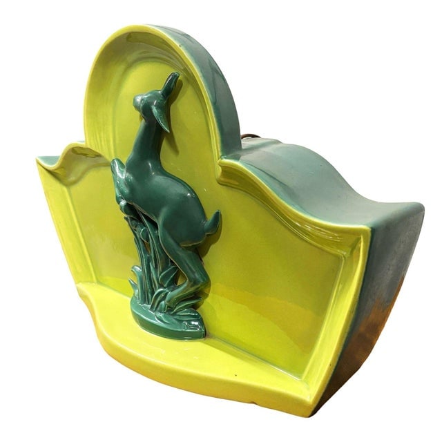 1950s Mid-Century Modern Green Ceramic Jumping Deer Mantle Tv Lamp by Shawnee Art Pottery - 3