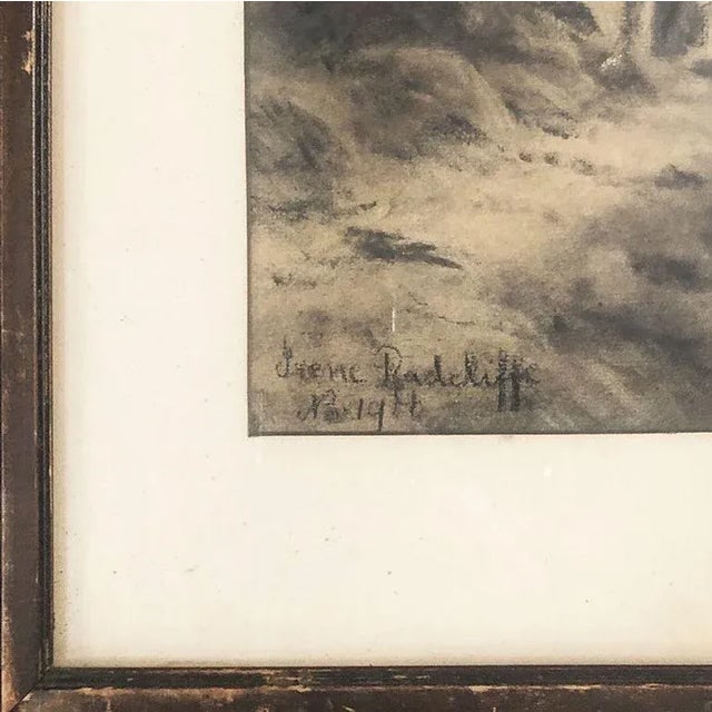 Framed Women by Lake Landscape Charcoal on Paper by Irene Radcliffe, 1971 - 4