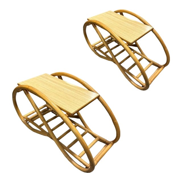 Restored 3/4 Pretzel "Grasshopper" Rattan Side Table W/ Formica Tops Set of 2 (1 of 7)