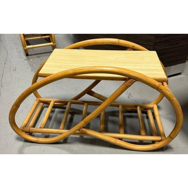 Restored 3/4 Pretzel "Grasshopper" Rattan Side Table W/ Formica Tops Set of 2 - 3