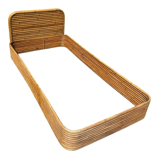 Restored Paul Frankl Style Stacked Rattan Bed Single Size Bed Frame by Kane Kraft (1 of 7)