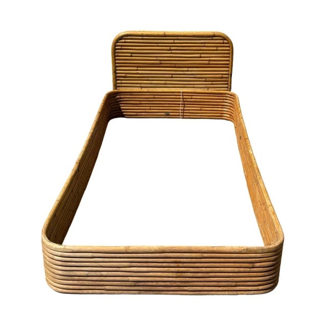 Restored Paul Frankl Style Stacked Rattan Bed Single Size Bed Frame by Kane Kraft - 2