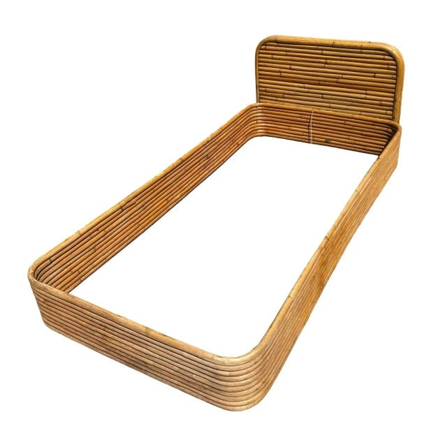 Restored Paul Frankl Style Stacked Rattan Bed Single Size Bed Frame by Kane Kraft - 3