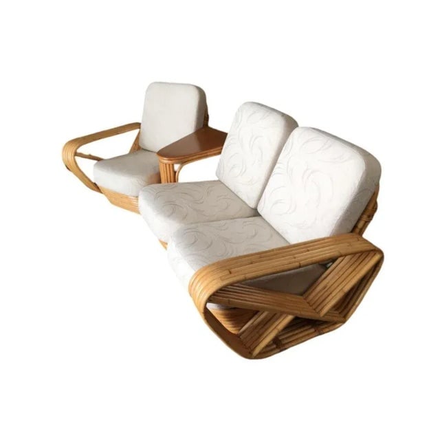 1950s Restored 6-Strand Square Pretzel 3 Seat Rattan Corner Sofa With Side Table - 2