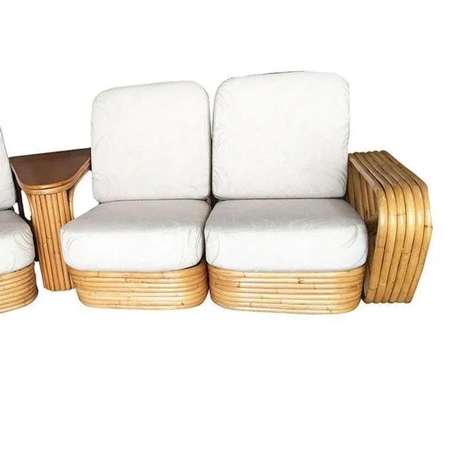 1950s Restored 6-Strand Square Pretzel 3 Seat Rattan Corner Sofa With Side Table - 5