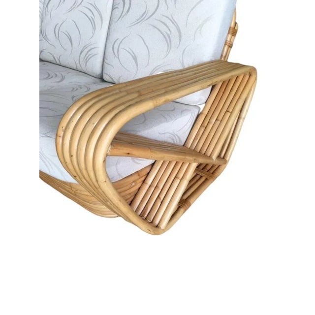 1950s Restored 6-Strand Square Pretzel 3 Seat Rattan Corner Sofa With Side Table - 6