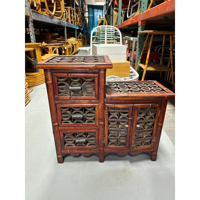 Late Qing Dynasty Split Bamboo & Lattice Top Chippendale Cabinet W/ 3 Drawers - 10