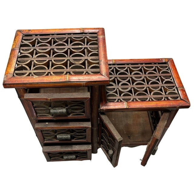 Late Qing Dynasty Split Bamboo & Lattice Top Chippendale Cabinet W/ 3 Drawers - 3