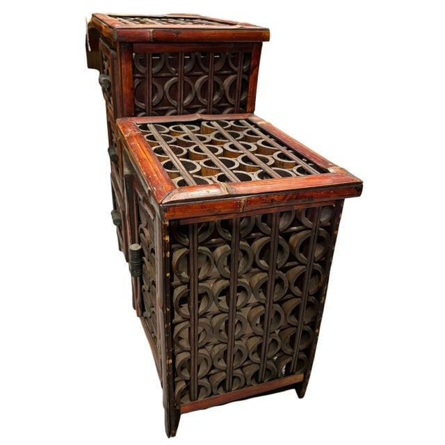 Late Qing Dynasty Split Bamboo & Lattice Top Chippendale Cabinet W/ 3 Drawers - 4