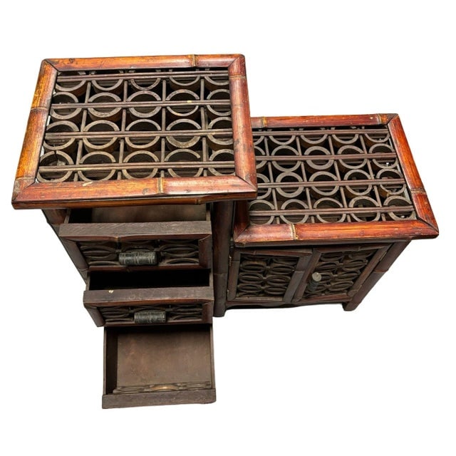 Late Qing Dynasty Split Bamboo & Lattice Top Chippendale Cabinet W/ 3 Drawers - 8