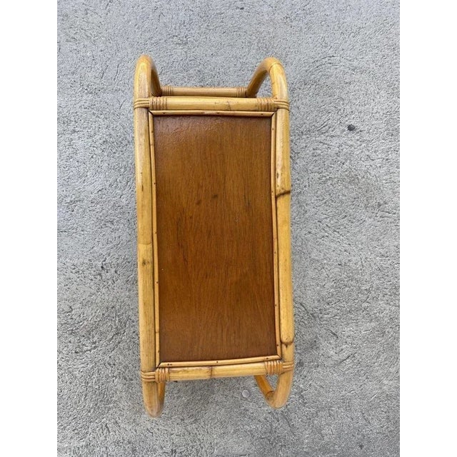 Restored 1950s Mid-Century Two-Tier Rattan & Mahogany Arched Side Table - 3