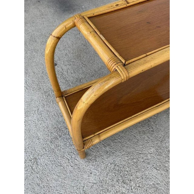 Restored 1950s Mid-Century Two-Tier Rattan & Mahogany Arched Side Table - 5