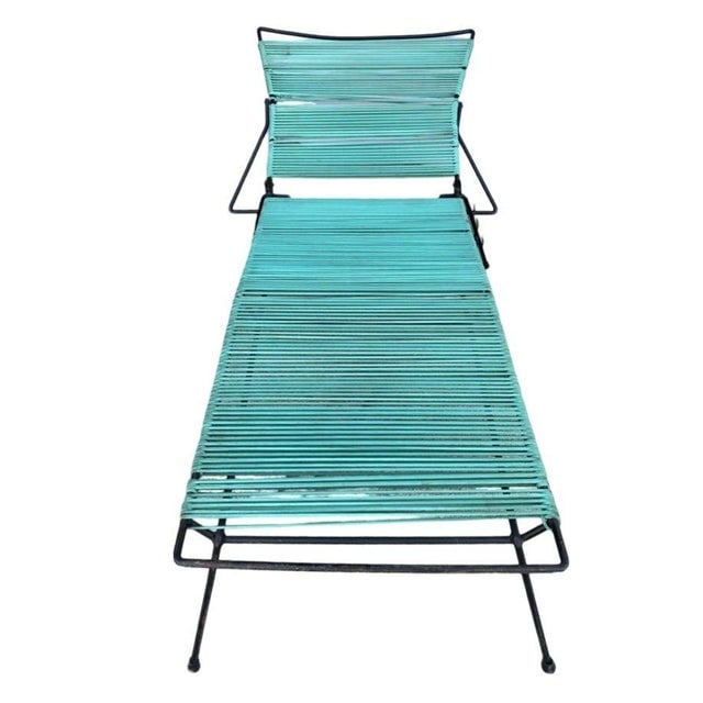 Mid-Century Iron Outdoor/Patio Chaise Lounge W/ Teal Cord, 6 Available - 2