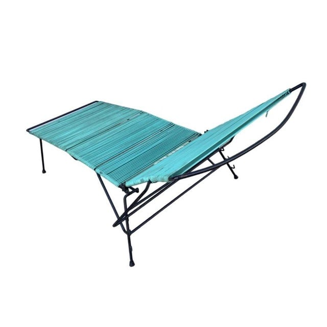 Mid-Century Iron Outdoor/Patio Chaise Lounge W/ Teal Cord, 6 Available - 4