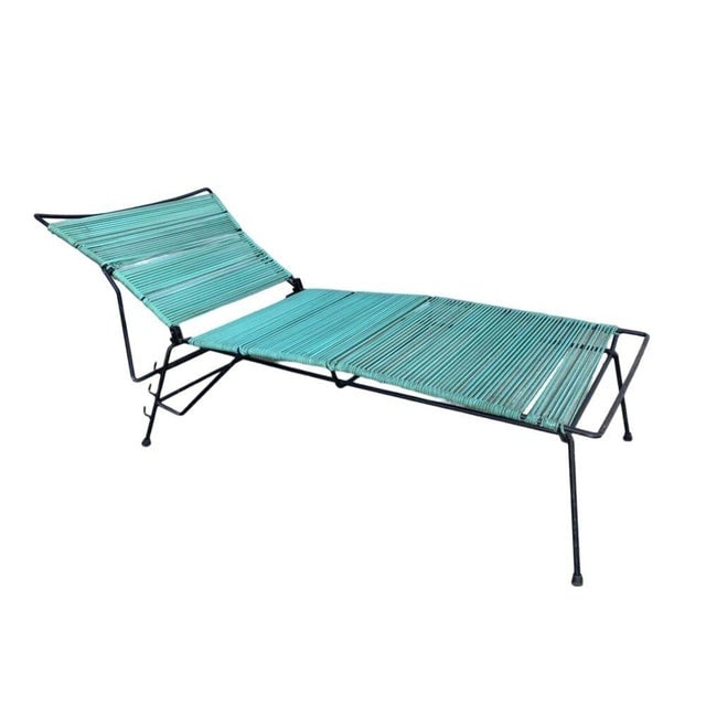 Mid-Century Iron Outdoor/Patio Chaise Lounge W/ Teal Cord, 6 Available - 5