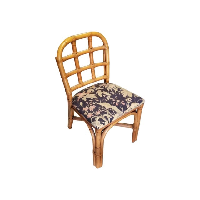 1950s Restored Rattan Dining Chairs Set With Tic-Tac-Toe Back-Set of 6 - 2