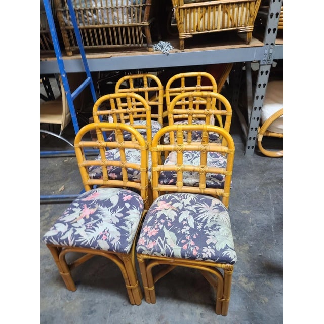 1950s Restored Rattan Dining Chairs Set With Tic-Tac-Toe Back-Set of 6 - 3