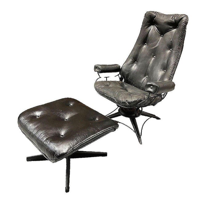 MCM Model 90 "Riviera" Swivel Springer Iron Lounge Chair W/ Ottoman by Homecrest - 2