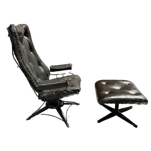 MCM Model 90 "Riviera" Swivel Springer Iron Lounge Chair W/ Ottoman by Homecrest - 3