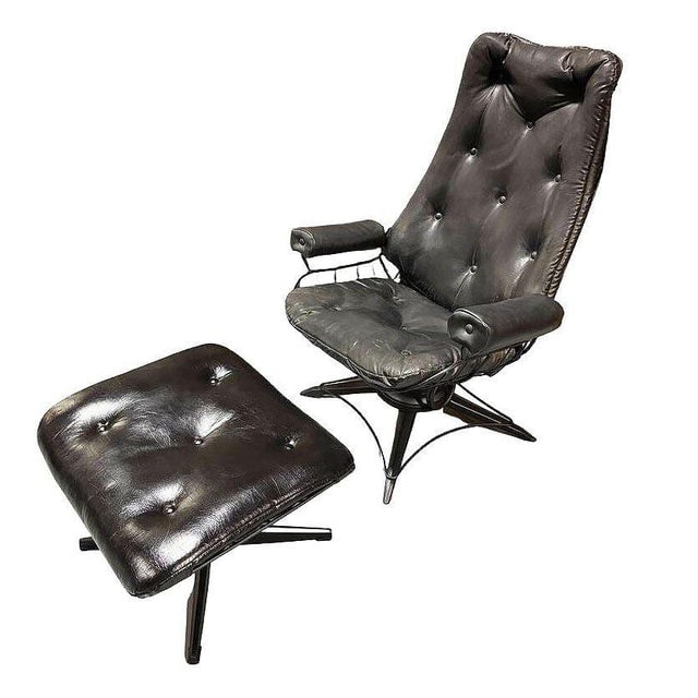 MCM Model 90 "Riviera" Swivel Springer Iron Lounge Chair W/ Ottoman by Homecrest - 4
