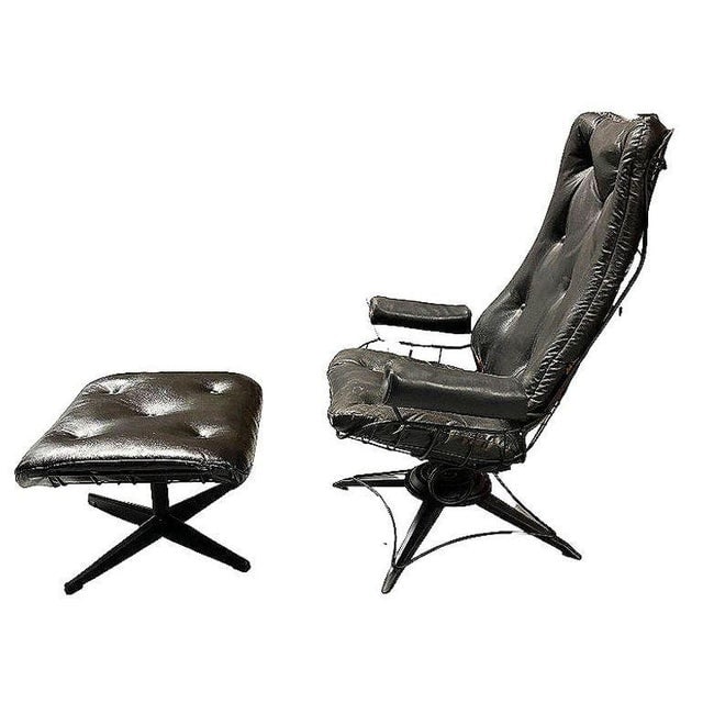 MCM Model 90 "Riviera" Swivel Springer Iron Lounge Chair W/ Ottoman by Homecrest - 5