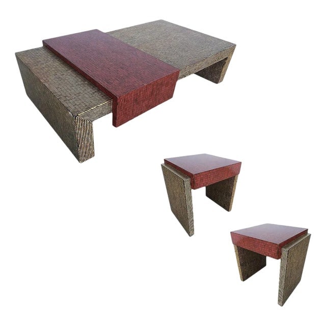 Two-Tone Cubist Style Side Table and Coffee Table Set - Set of 3 (1 of 8)