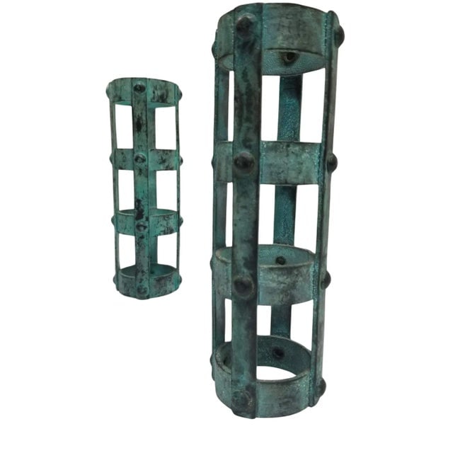 Set of 3 Brutalist Style Candlestick Holders Cage Design, 1970s - 3