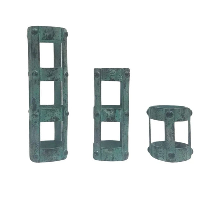 Set of 3 Brutalist Style Candlestick Holders Cage Design, 1970s - 5