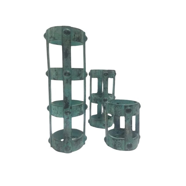 Set of 3 Brutalist Style Candlestick Holders Cage Design, 1970s - 6
