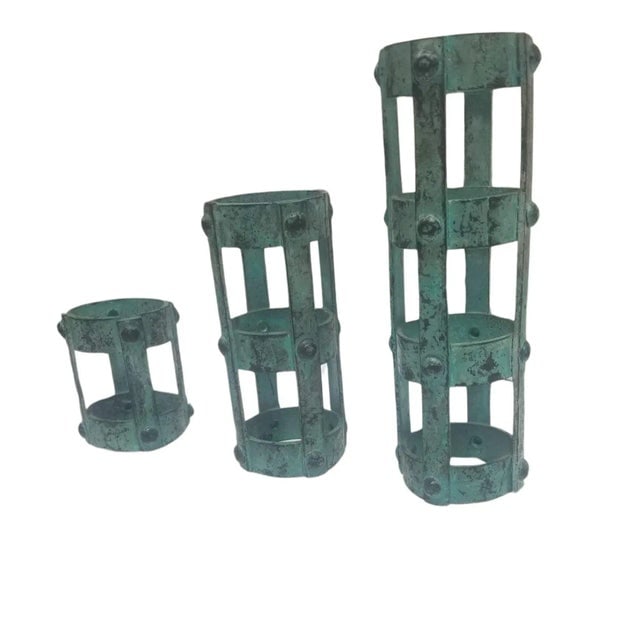 Set of 3 Brutalist Style Candlestick Holders Cage Design, 1970s - 7