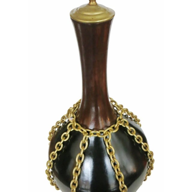 1950s Mid-Century Pottery Gold Tone Chain Lamps - Pair - 6