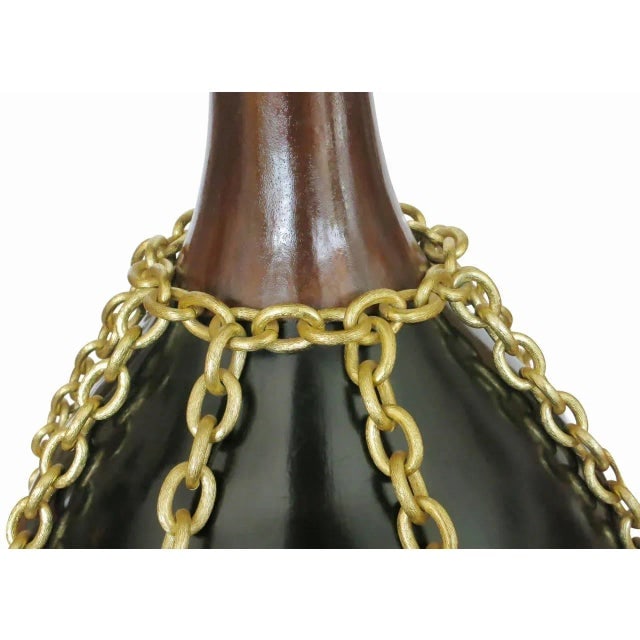 1950s Mid-Century Pottery Gold Tone Chain Lamps - Pair - 7