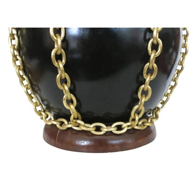 1950s Mid-Century Pottery Gold Tone Chain Lamps - Pair - 8