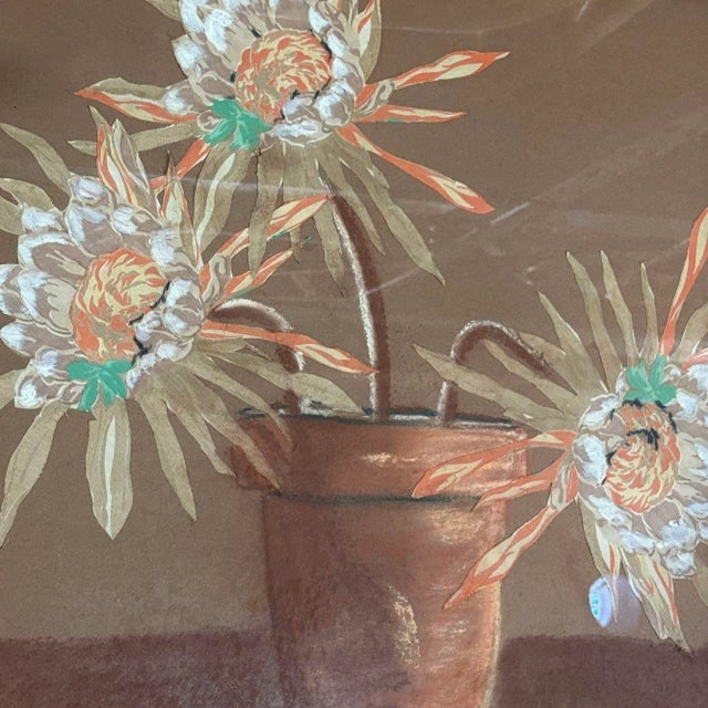 1970s Cereus Flower Fabric Art Painting Framed, Unisgned - 2