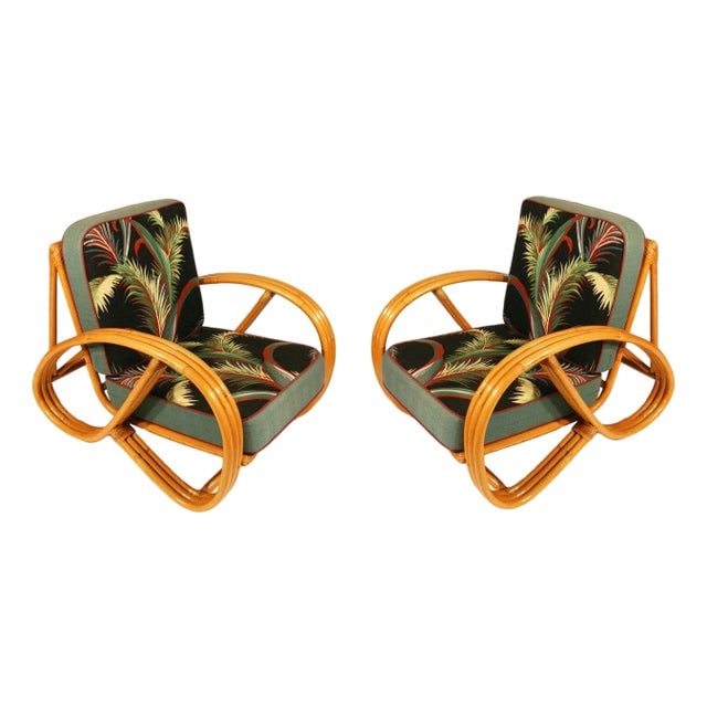 Restored Mid-Century 3-Strand 3/4 Round Pretzel Arm Rattan Lounge Chair, Pair (1 of 5)