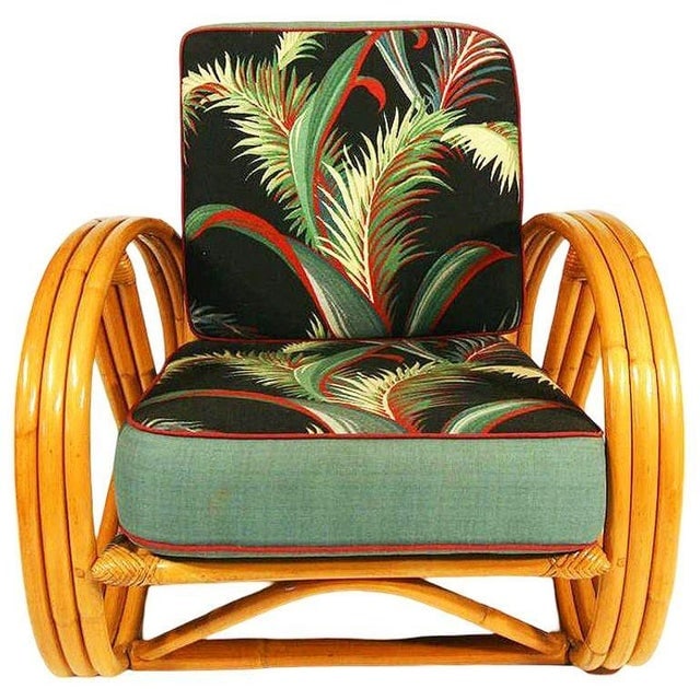 Restored Mid-Century 3-Strand 3/4 Round Pretzel Arm Rattan Lounge Chair, Pair - 3