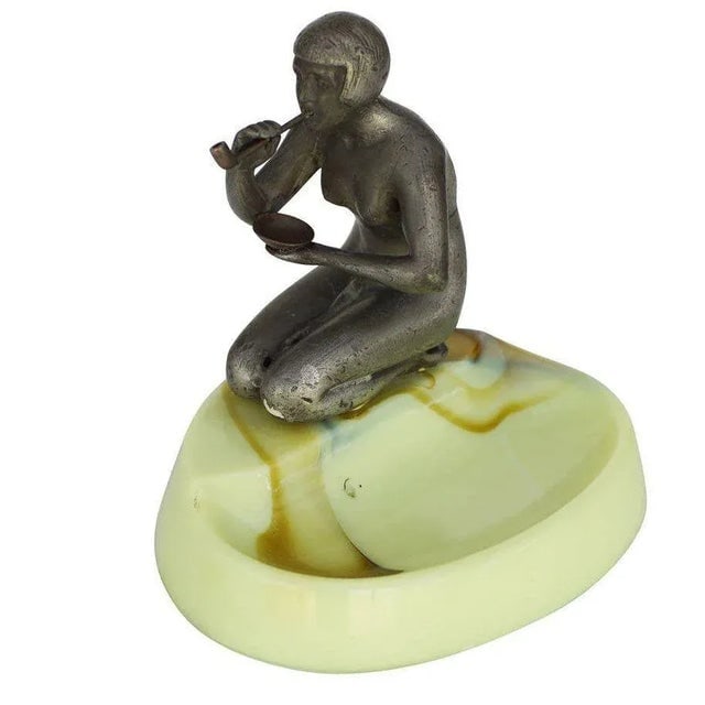 1930s figure Art Deco Smoking Flapper Slag Glass Ashtray by Houzex - 2