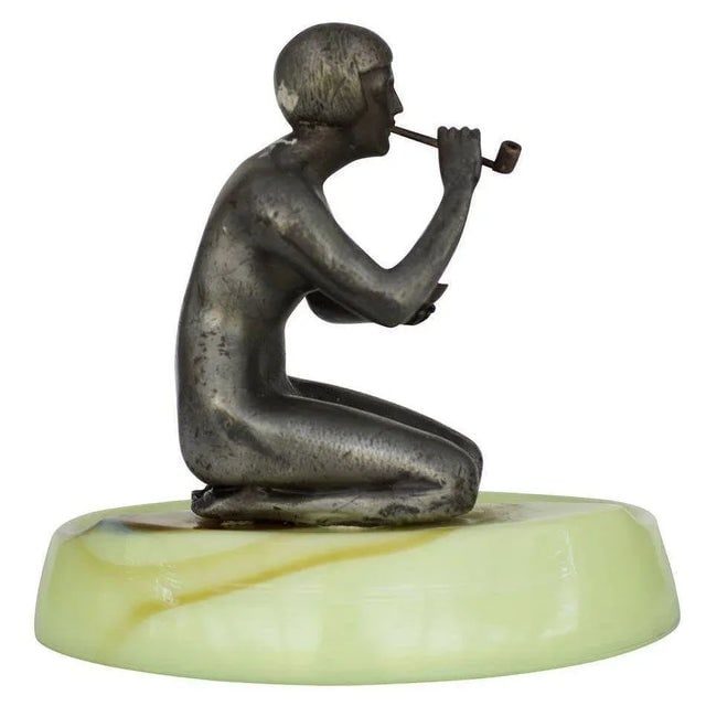 1930s figure Art Deco Smoking Flapper Slag Glass Ashtray by Houzex - 3