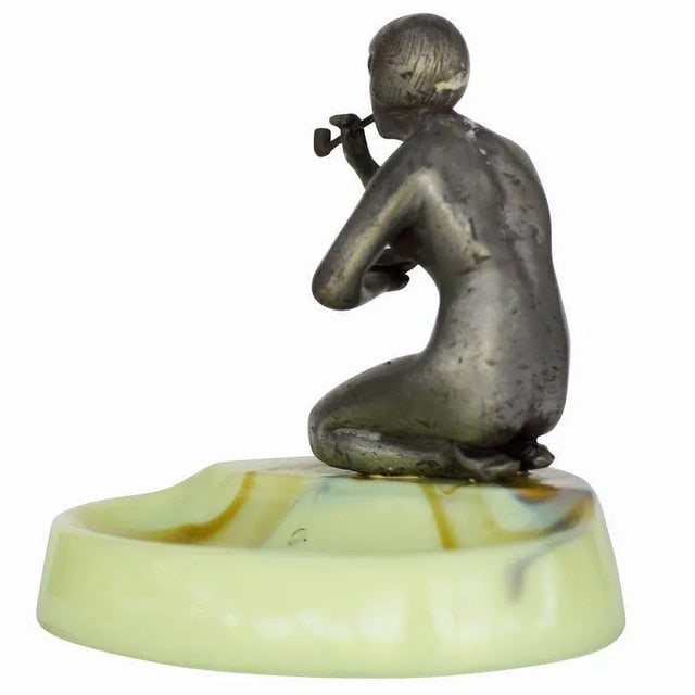 1930s figure Art Deco Smoking Flapper Slag Glass Ashtray by Houzex - 4
