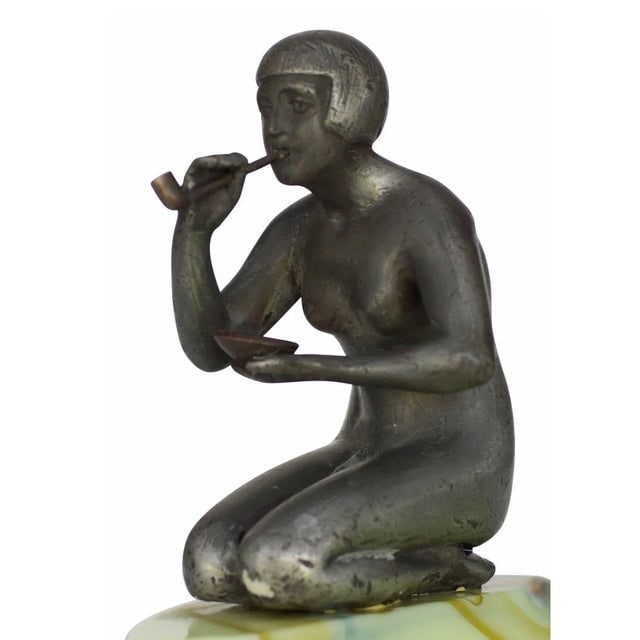 1930s figure Art Deco Smoking Flapper Slag Glass Ashtray by Houzex - 5