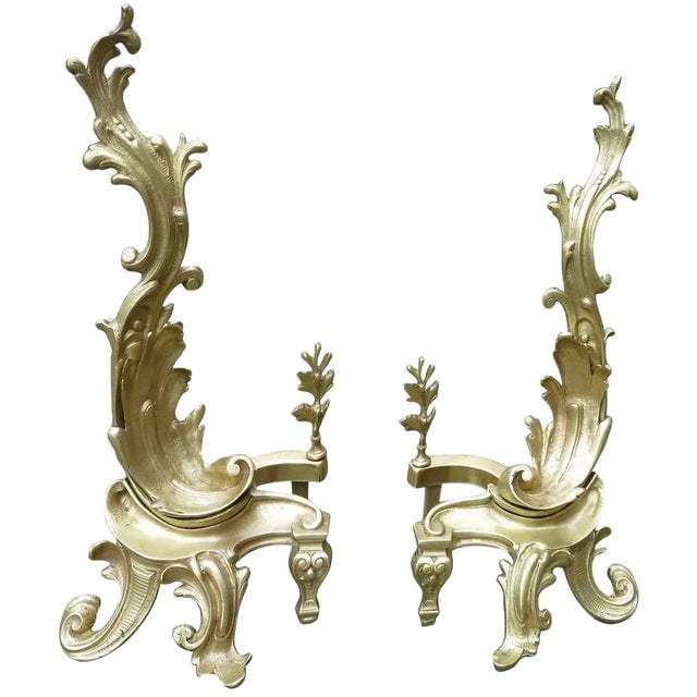 Late Victorian Italian Brass Rococo Style Fireplace Andirons (1 of 7)