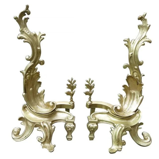 Late Victorian Italian Brass Rococo Style Fireplace Andirons - 2
