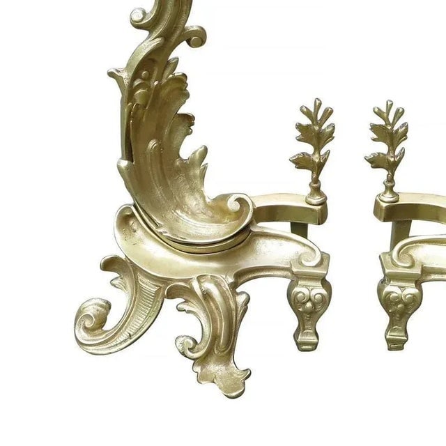 Late Victorian Italian Brass Rococo Style Fireplace Andirons - 3