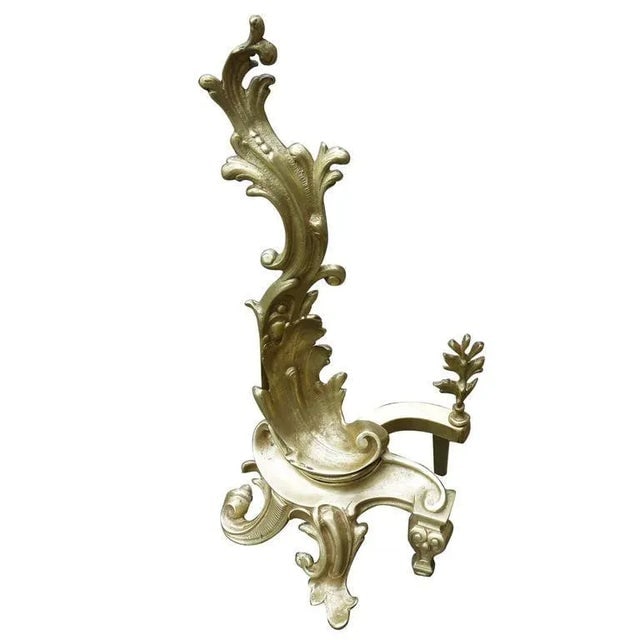 Late Victorian Italian Brass Rococo Style Fireplace Andirons - 7