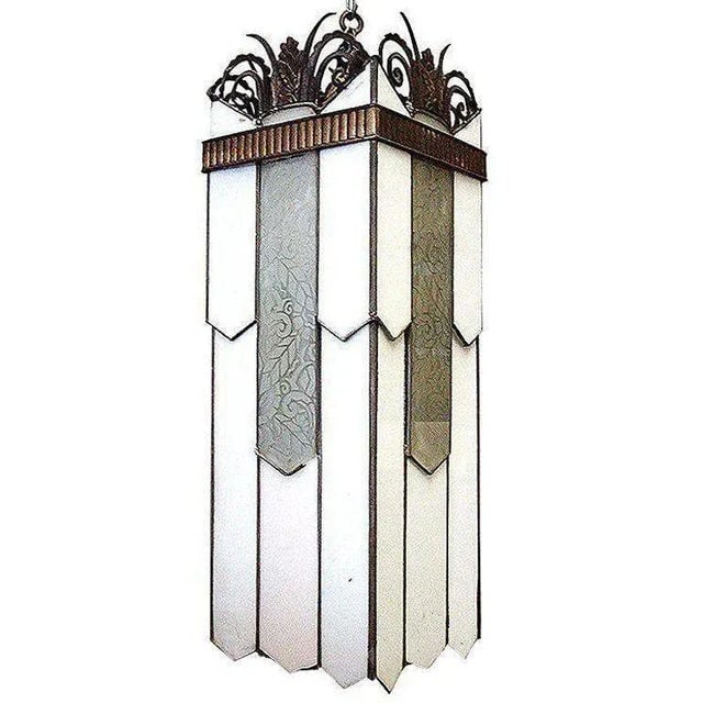 Early 20th Century Early 20th Century Large Art Deco Geometric Leaded Glass Chandelier With - 2