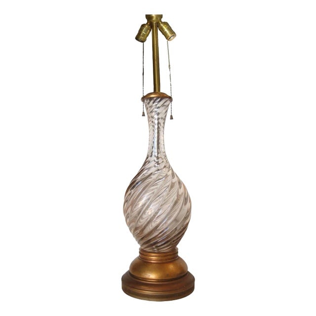 Italian Mid-Century Pink Swirled Murano Glass Table Lamp With Brass Base (1 of 8)