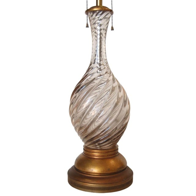 Italian Mid-Century Pink Swirled Murano Glass Table Lamp With Brass Base - 2