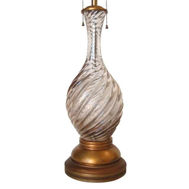 Italian Mid-Century Pink Swirled Murano Glass Table Lamp With Brass Base - 3