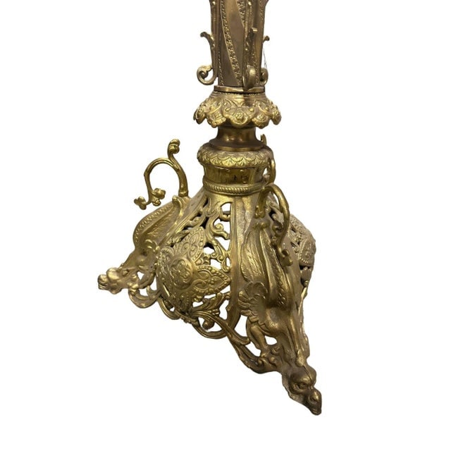 Mid 20th Century Hollywood Regency Neo-Gothic Scrolling Solid Brass Dragon Table Lamp - 4