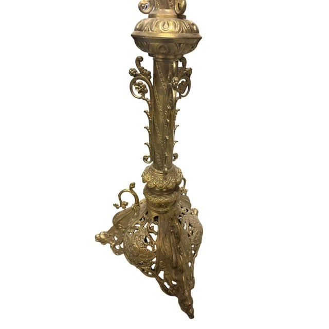 Mid 20th Century Hollywood Regency Neo-Gothic Scrolling Solid Brass Dragon Table Lamp - 6